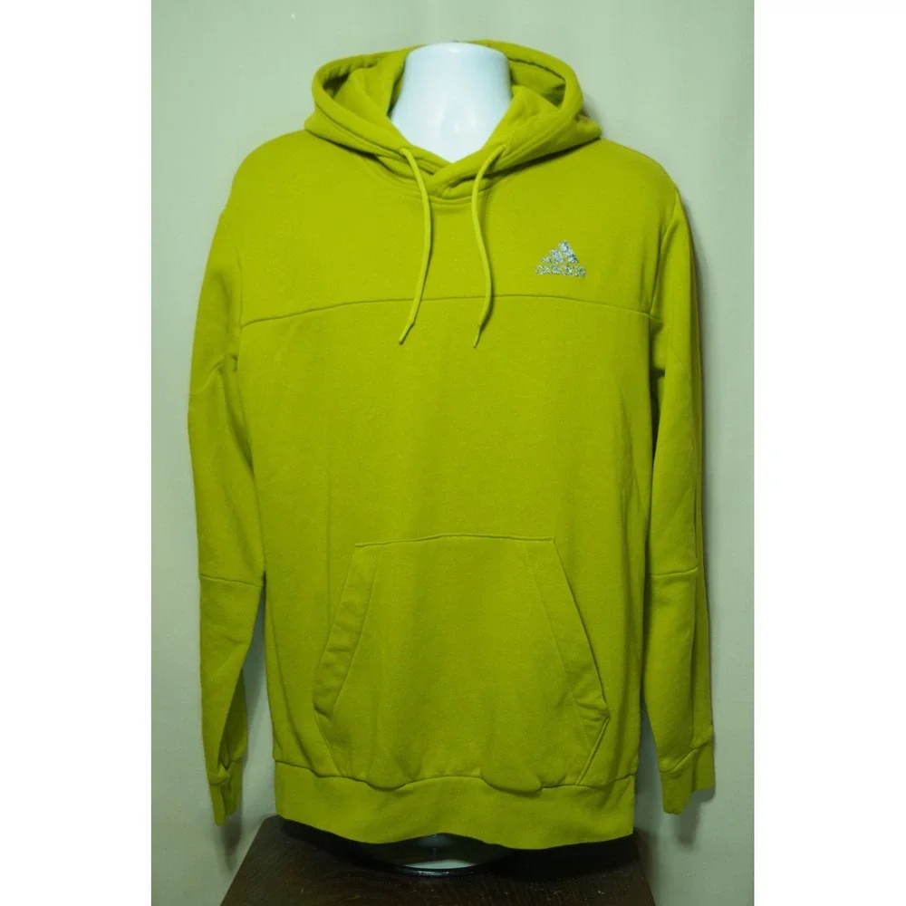 Adidas Men's Large Pullover Hoodie Lime Green Chartreuse Logo Sweatshirt